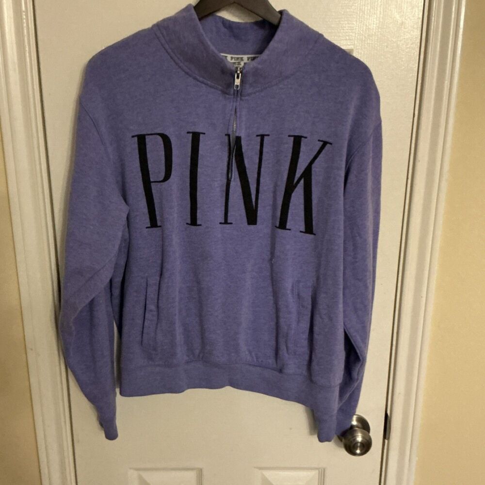 PINK Victoria's Secret 1/4 Zip Sweatshirt Purple Logo Women's Size L